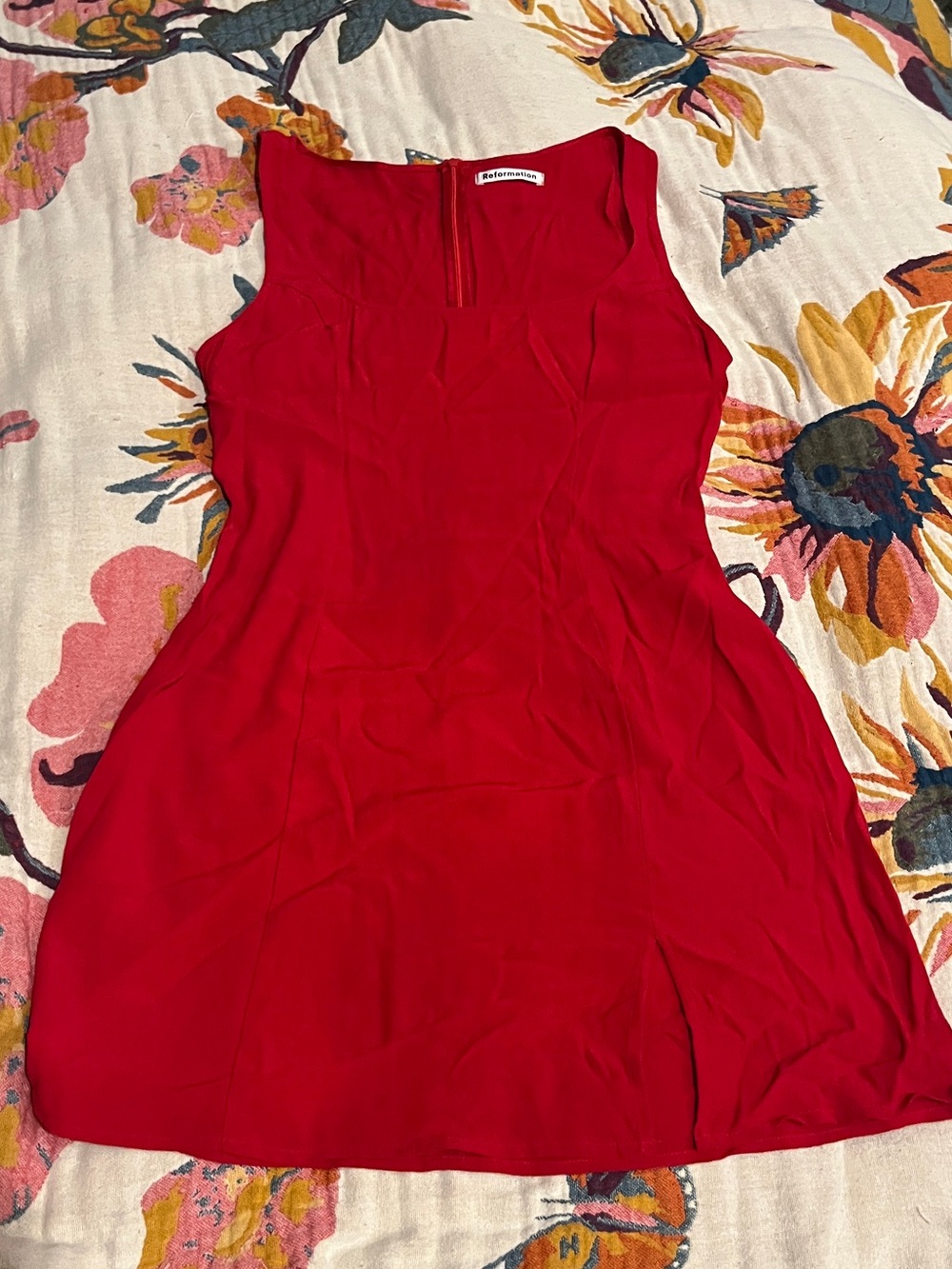 Reformation Red Sleeveless Mini Dress - Square Neck, Small Leg Slit, Size 8